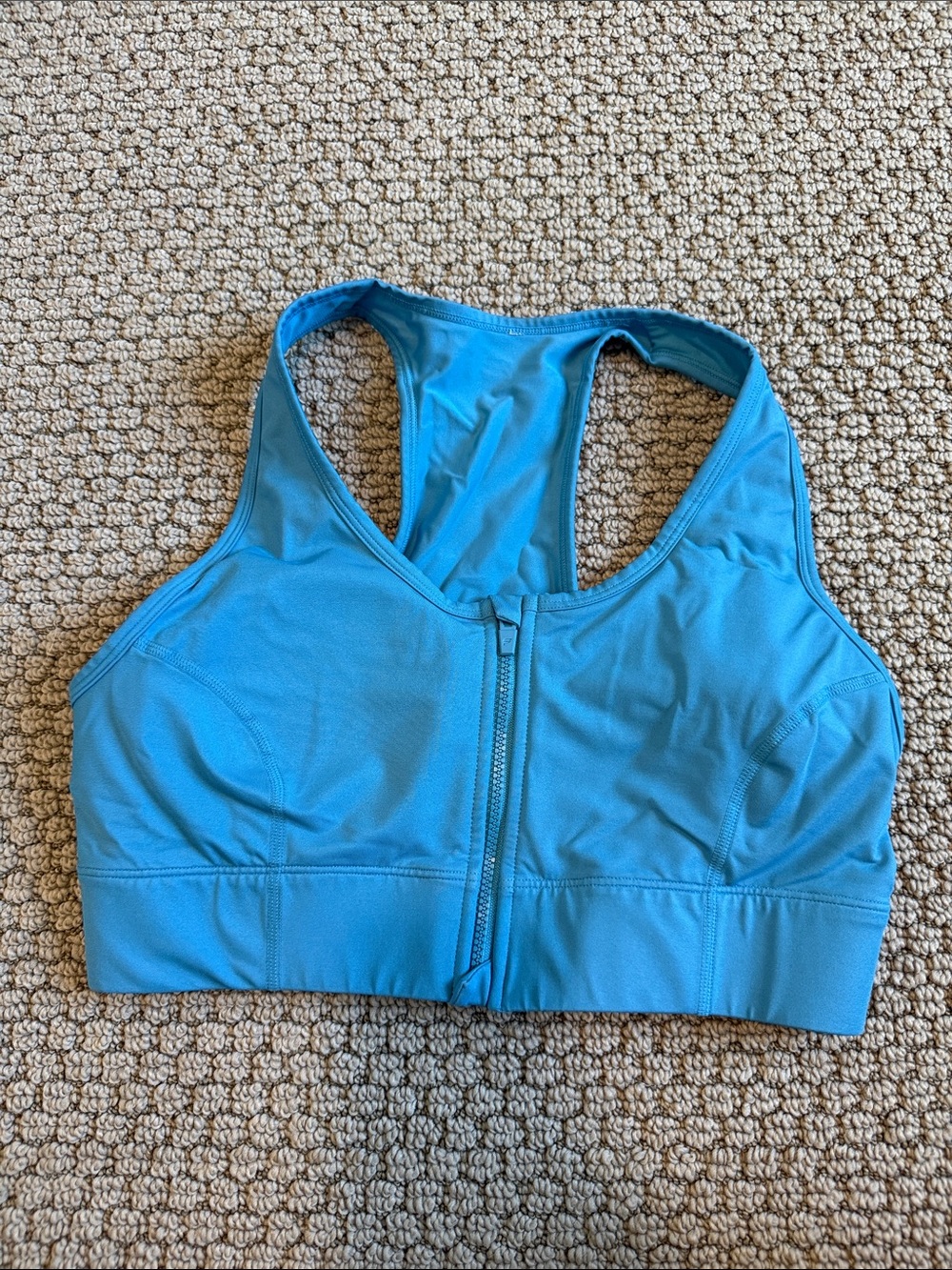 Fabletics On-The-Go Zip Medium Impact Sports Bra in Riptide Blue, size Small